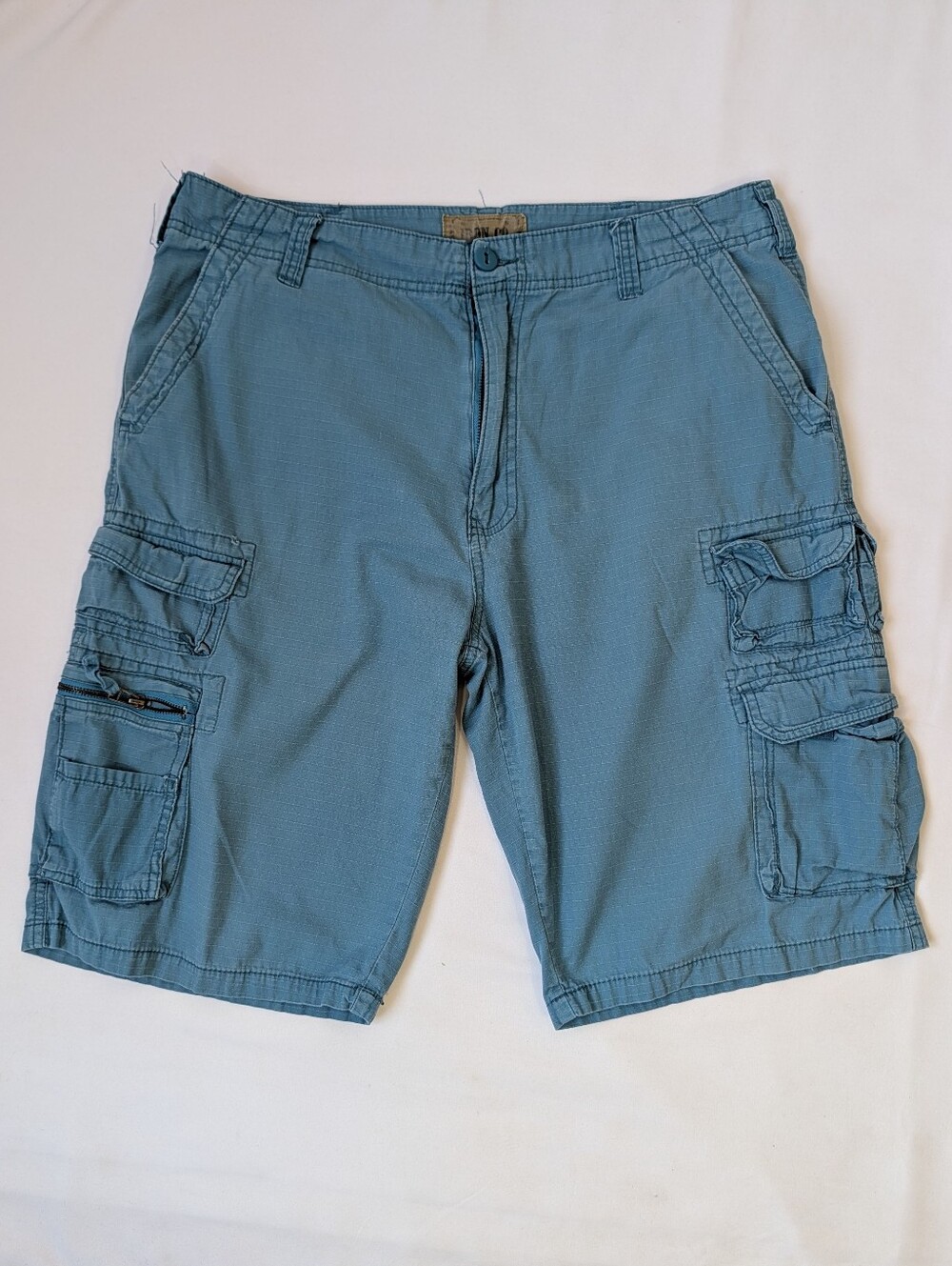 Iron Co Men’s Blue Ripstop Cargo Shorts Multi Pocket Utility Size 36